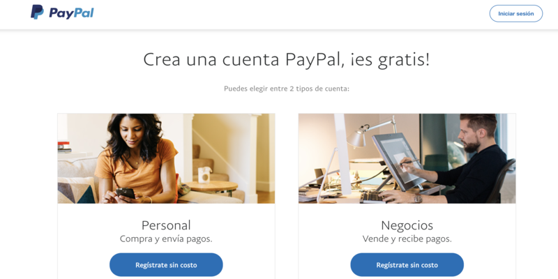 Crear una cuenta en PayPal